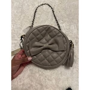 NWT Nila Anthony Grey Circle Bow Crossbody Satchel Tassel Bag